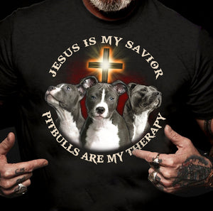 Jesus is my savior, Pit bulls are my therapy - Dog Apparel