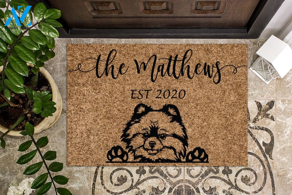 Pomeranian Personalized Door Mat Dog Custom Doormat Welcome Mat Housewarming Gift Last Name Doormat