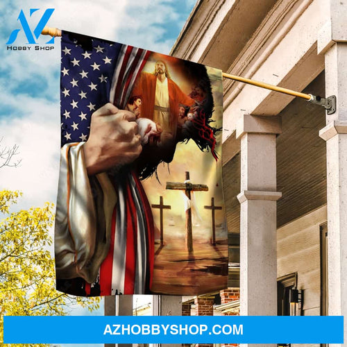 Pray for healing, Jesus's hand, Cross symbol, US flag painting - Jesus Flag