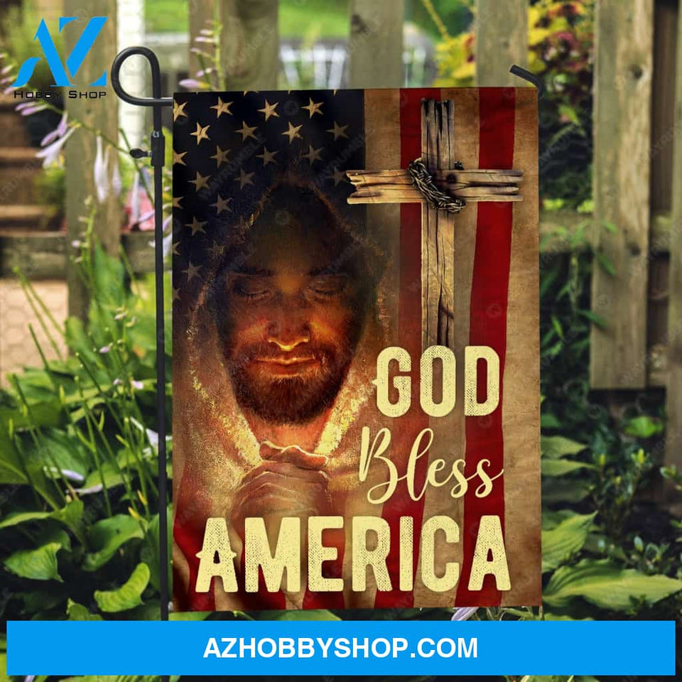Pray for healing, Wooden cross, Crown of thorn, God bless America - Jesus Flag