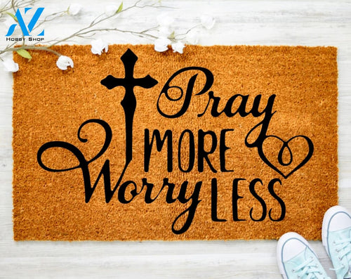 Pray more Worry Les Christ Doormat Drink Beer Doormat Family Doormat Porch Decor Housewarming Doormat Coir doormat