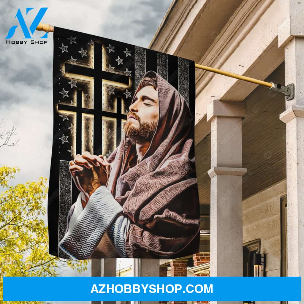 Pray with Jesus, Pray for healing, Black cross, US flag - Jesus Flag