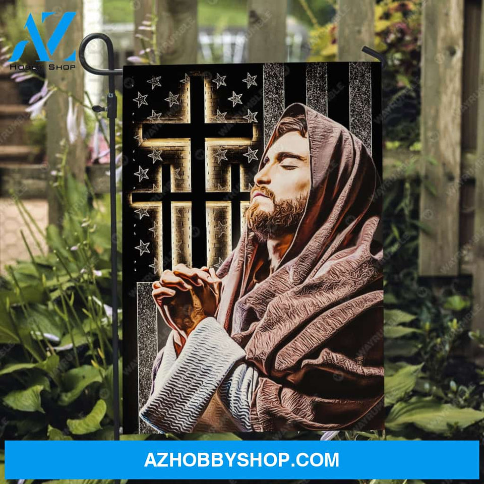 Pray with Jesus, Pray for healing, Black cross, US flag - Jesus Flag