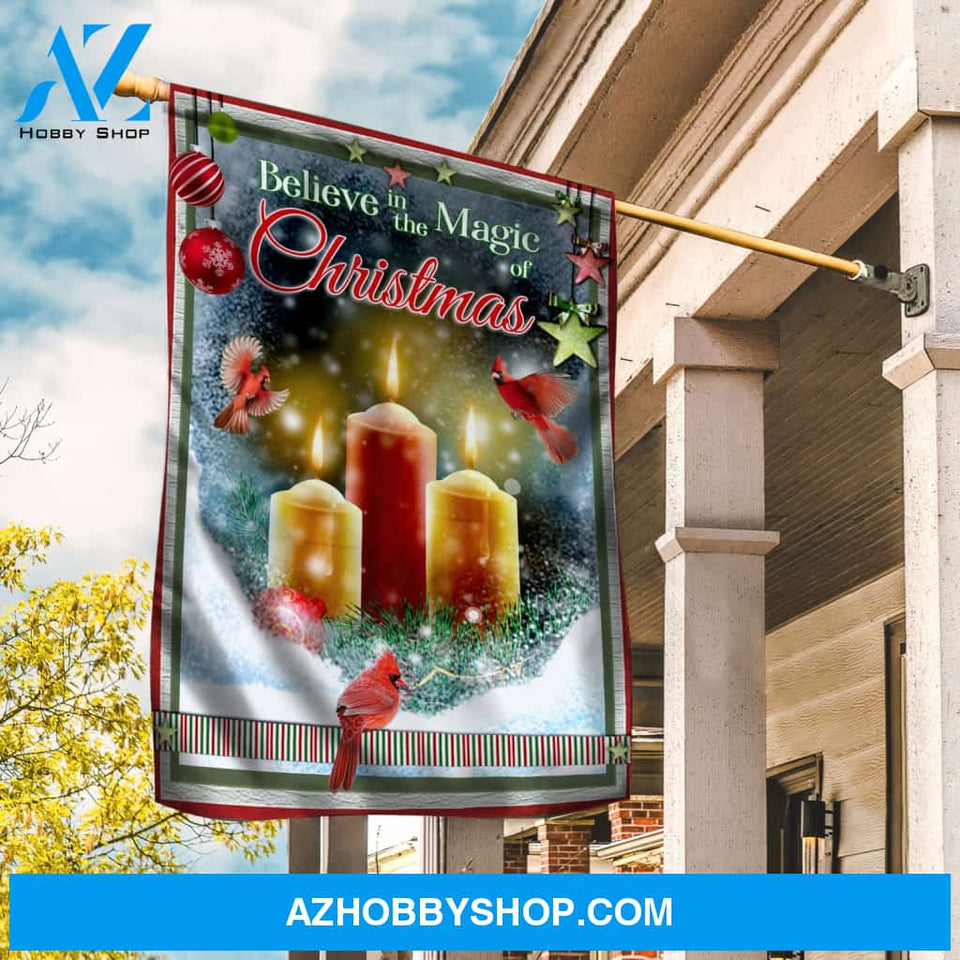 Pretty candle, Beautiful cardinal, Believe in the magic of Christmas - Jesus Flag