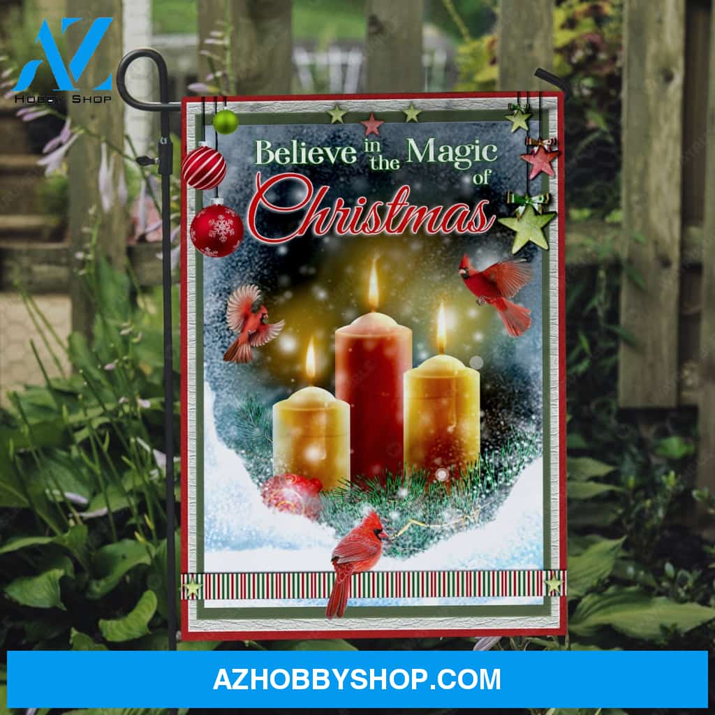 Pretty candle, Beautiful cardinal, Believe in the magic of Christmas - Jesus Flag
