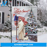 Pretty Christmas tree, White lamb, Beautiful US flag, Let it snow - Jesus Flag