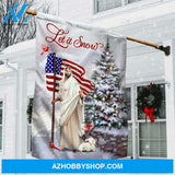 Pretty Christmas tree, White lamb, Beautiful US flag, Let it snow - Jesus Flag
