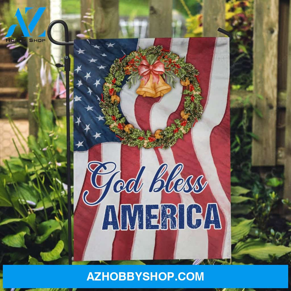 Pretty Christmas wreath, Christmas bell, US flag, God bless America - Jesus Flag