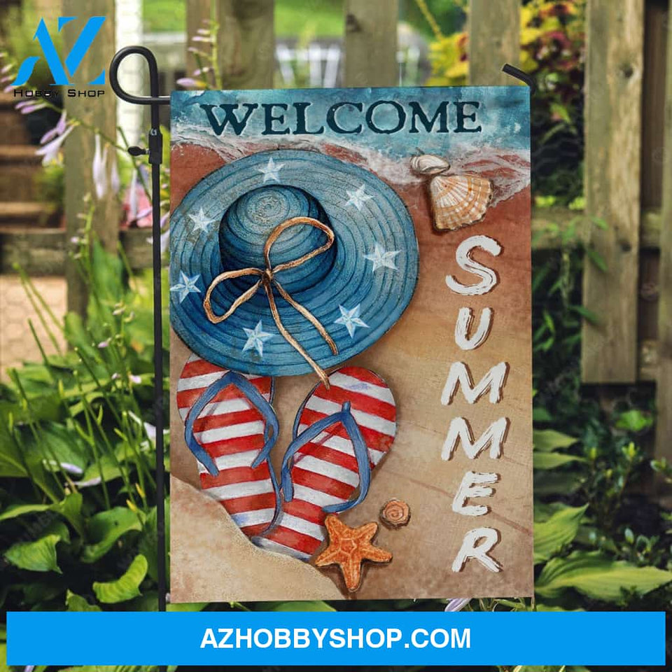 Pretty floppy hat, Flip flops, Sand on the beach, Welcome Summer - Jesus Flag