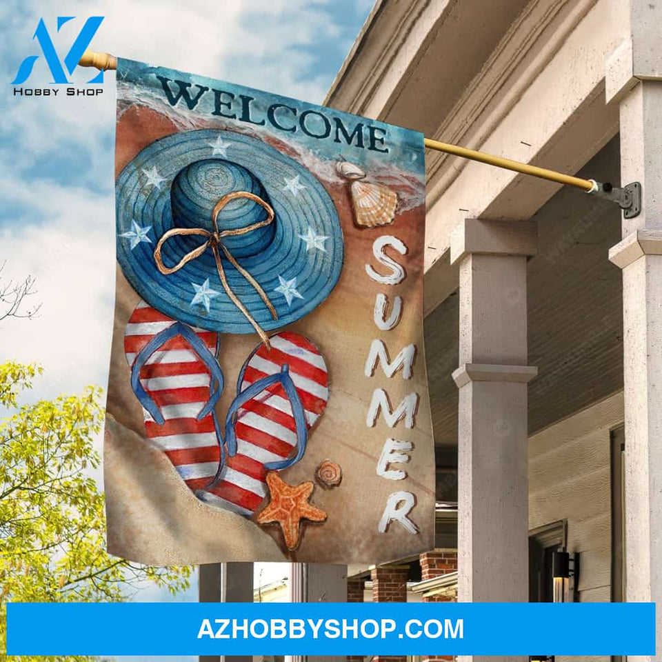 Pretty floppy hat, Flip flops, Sand on the beach, Welcome Summer - Jesus Flag