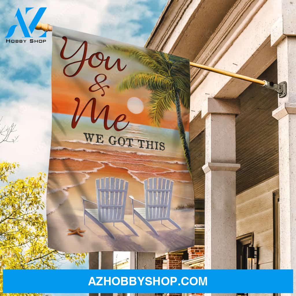 Pretty sunset, White chair, Ocean view, You and me, We got this - Couple Flag