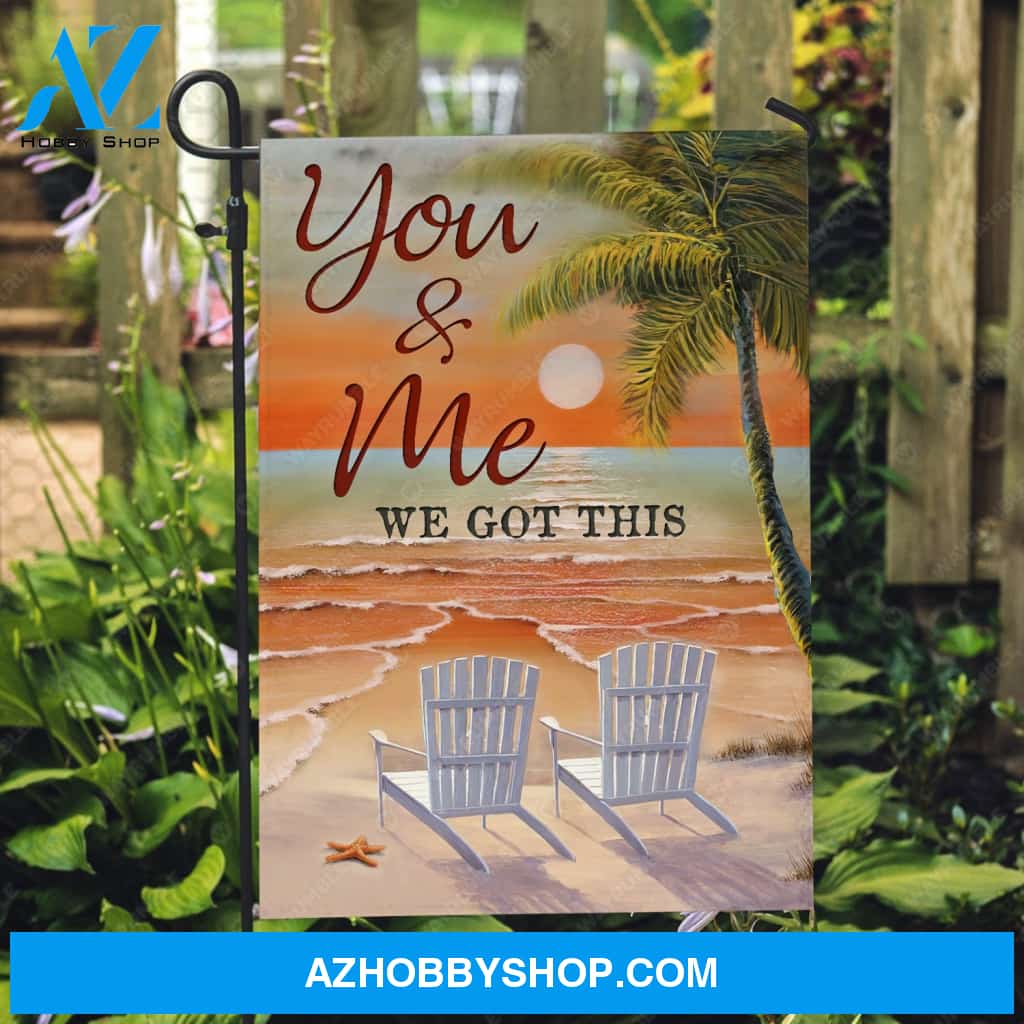 Pretty sunset, White chair, Ocean view, You and me, We got this - Couple Flag