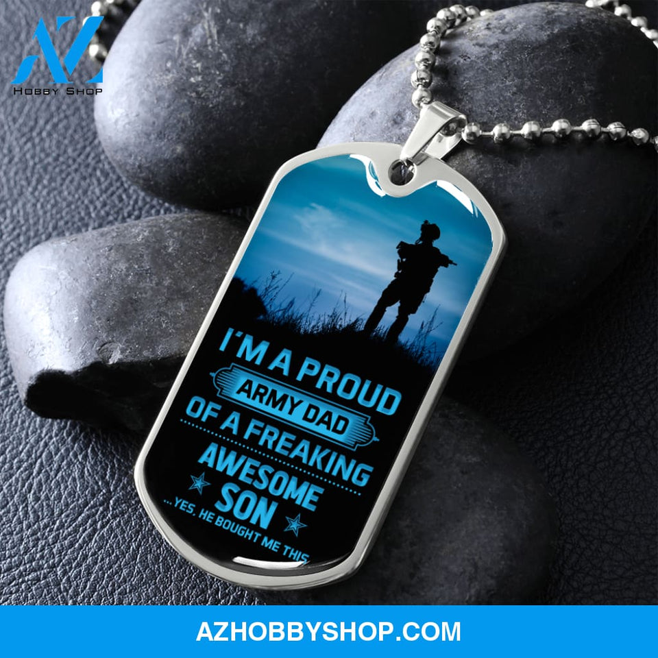 Proud Army DAD - Graphical Dog Tag & Ball chain (steel)