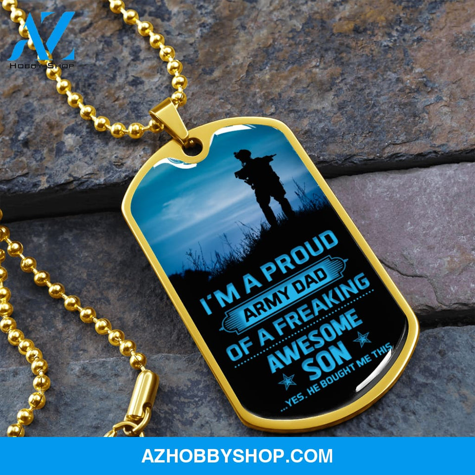 Proud Army DAD - Graphical Dog Tag & Ball chain (steel)