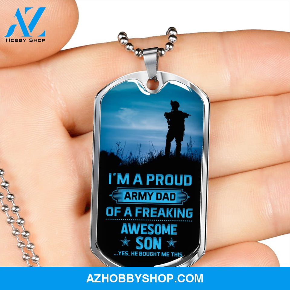 Proud Army DAD - Graphical Dog Tag & Ball chain (steel)