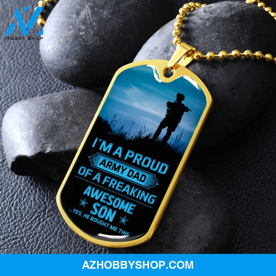 Proud Army DAD - Graphical Dog Tag & Ball chain (steel)