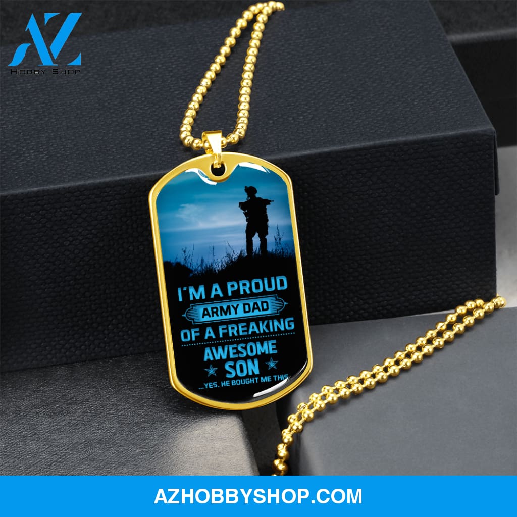 Proud Army DAD - Graphical Dog Tag & Ball chain (steel)