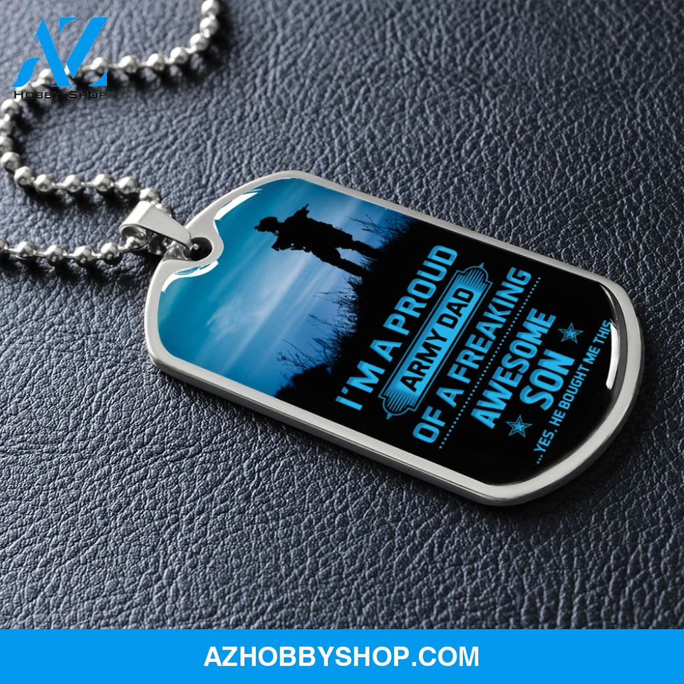 Proud Army DAD - Graphical Dog Tag & Ball chain (steel)