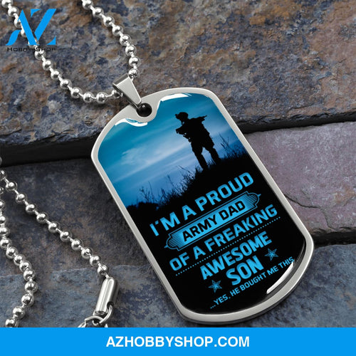 Proud Army DAD - Graphical Dog Tag & Ball chain (steel)