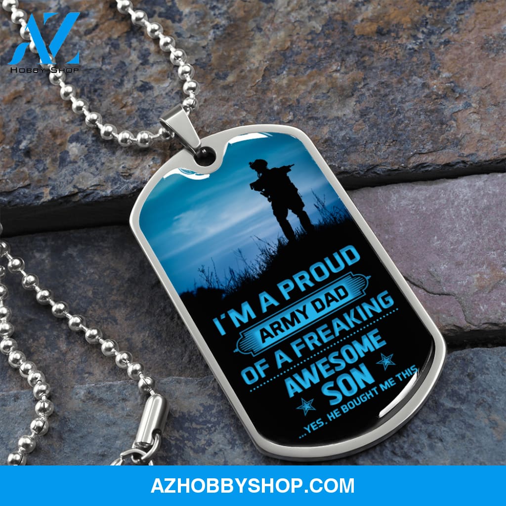 Proud Army DAD - Graphical Dog Tag & Ball chain (steel)