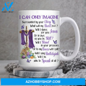 Purple version, Easter eggs, Cross symbol, Rabbit drawing, I can only imagine - Jesus White Mug