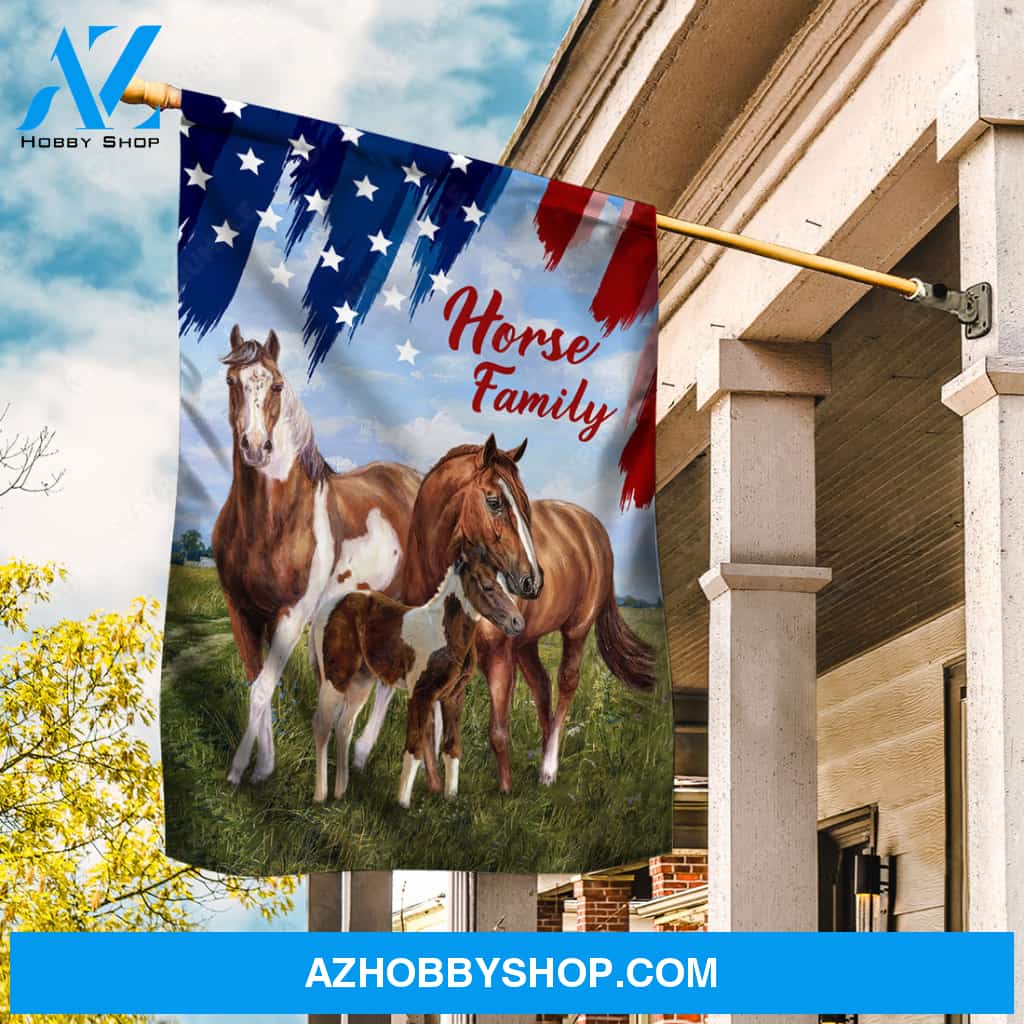 Quarter horses, Green meadow land, US flag, Horse family - Jesus Flag