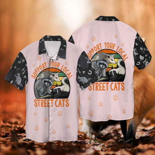 Raccoon Vintage Support Your Local Street Cats For men And Women Graphic Print Short Sleeve 