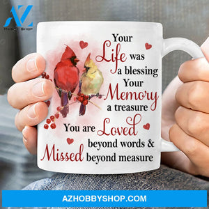 Red cranberry, Watercolor cardinal, Heart symbol, Your life was a blessing - Heaven White Mug