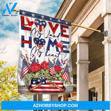 Red hydrangea, Small US flag, Cardinal drawing, Love my land - Family Flag