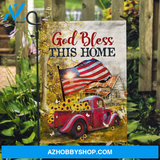 Red ladybug car, US flag, Sunflower painting, Cross, God bless this home - Jesus Flag