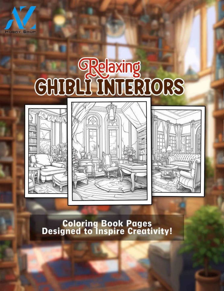 Relaxing Ghibli Interiors 30 Pages Printable Coloring Book