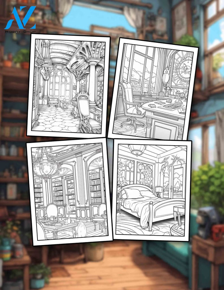 Relaxing Ghibli Interiors 30 Pages Printable Coloring Book