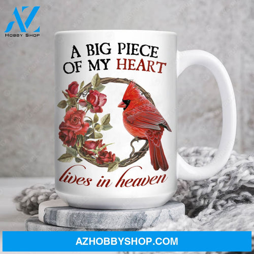 Rose flowers, Northern cardinal painting, A big piece of my heart - Heaven White Mug