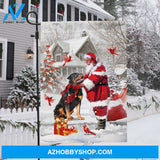 Rottweiler painting, Santa Claus, In the winter garden, Hummingbird - Christmas Flag