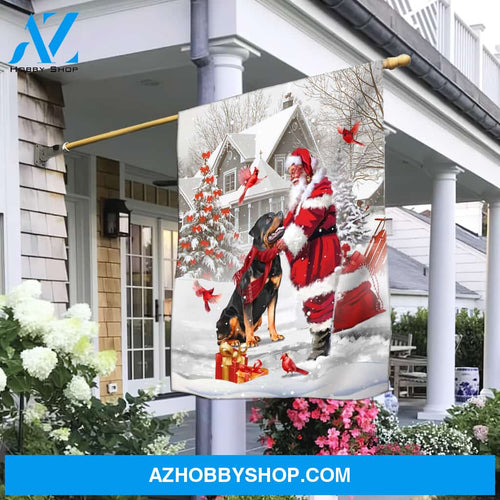 Rottweiler painting, Santa Claus, In the winter garden, Hummingbird - Christmas Flag