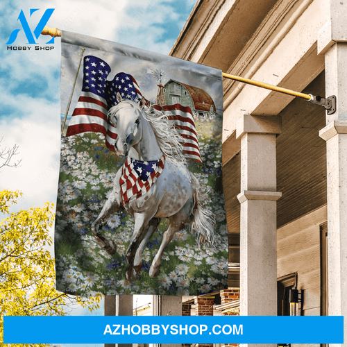 Running horse, Beautiful daisy field, US flag, Vintage house - Jesus Flag