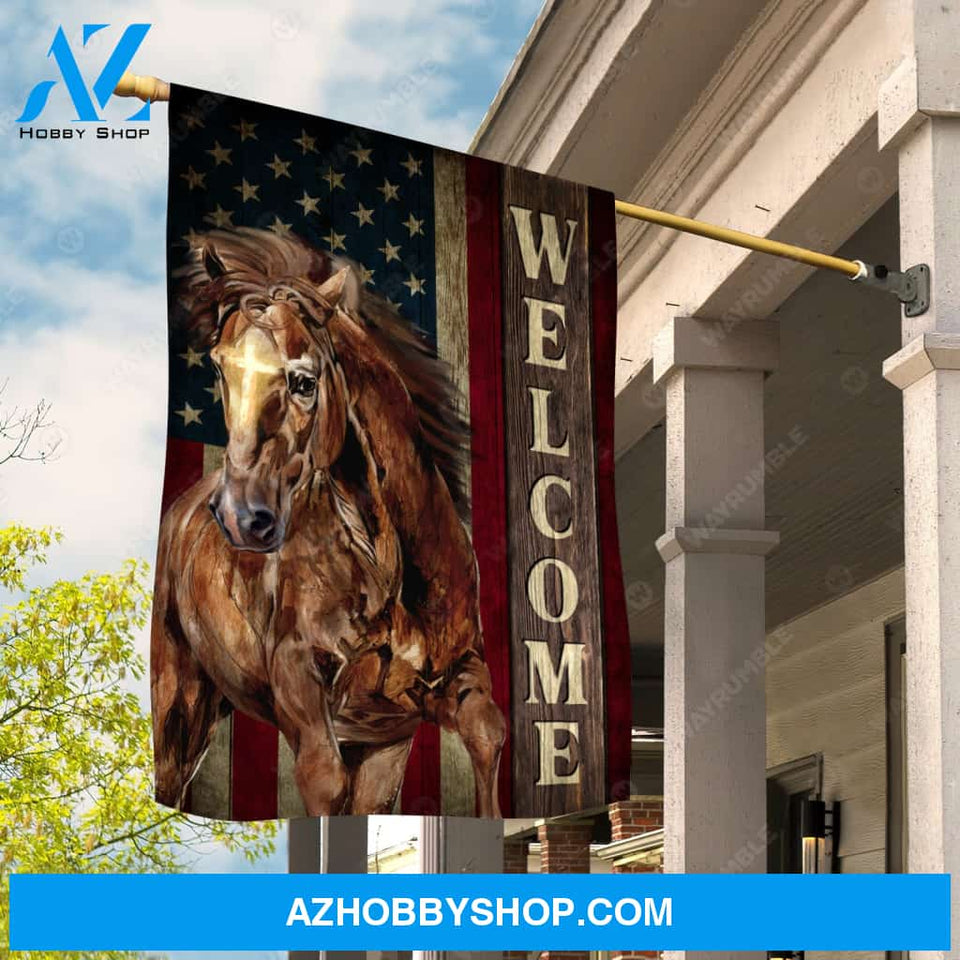 Running horse, Cross painting, US flag, Welcome - Jesus Flag