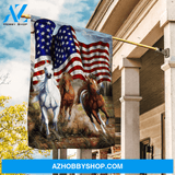 Running horse painting, Meadow land, US flag - Jesus Flag