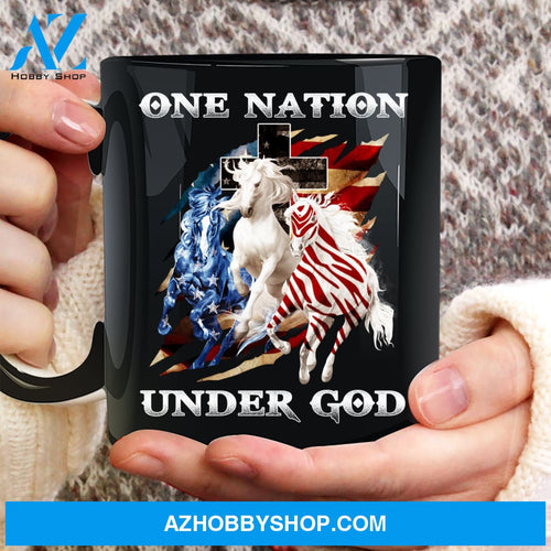 Running horses, One nation under God, The US flag - Jesus Black Mug