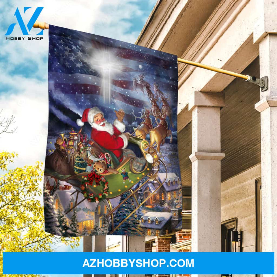 Santa Claus, Christmas eve, Amazing Sleigh drawing, American flag, Merry Christmas - Jesus Flag