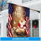 Santa Claus painting, Jesus was born, O come let us adore him - Jesus Flag