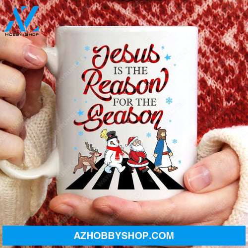 Santa Claus, Snowman, Red nose Reindeer, Jesus is the reason for the season - Jesus White Mug