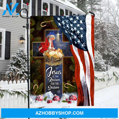 Santa Clause, Birth of Jesus, Lovely bauble, Jesus is the reason for the season - Jesus Flag
