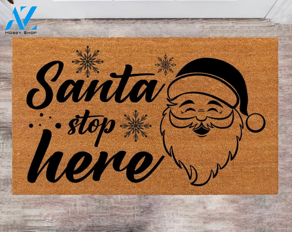 Santa Stop Here Custom Cute Doormat Family Name Rug New Year Gift Anniversary Gift Monogram rug