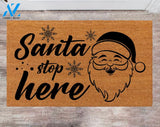 Santa Stop Here Custom Cute Doormat Family Name Rug New Year Gift Anniversary Gift Monogram rug