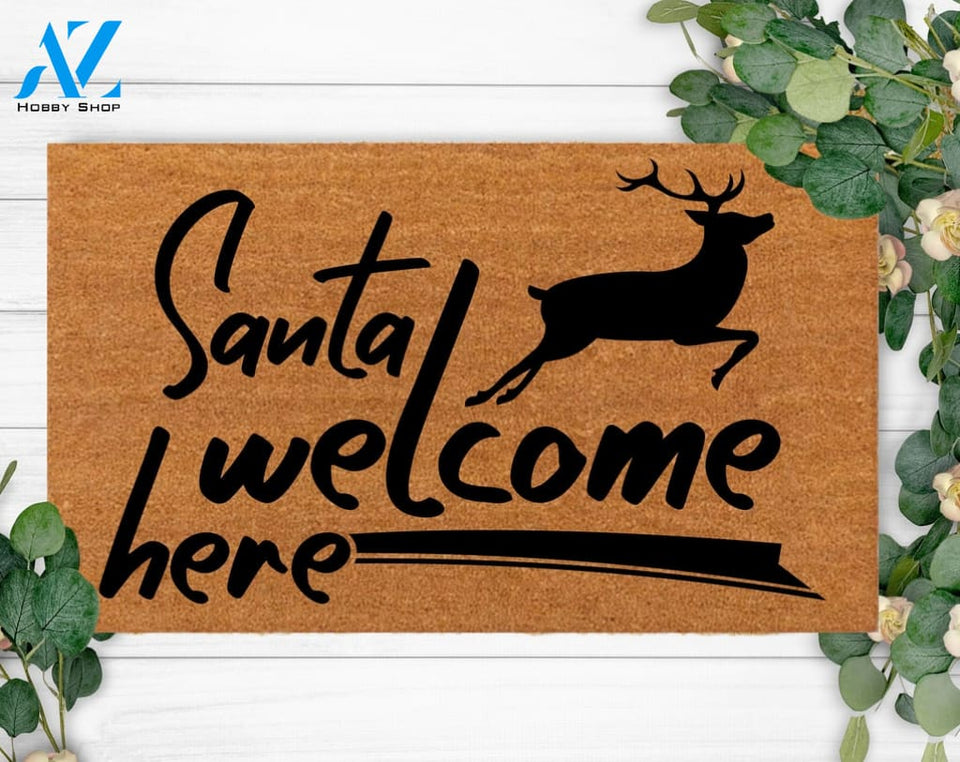 Santa Welcome Here-Your Custom Design DoorMat-Custom Rug-Last Name Gift-Welcome-Monogram-Bridal present-Established Date