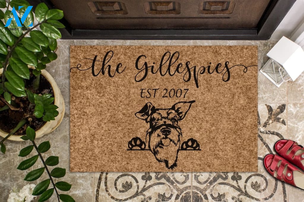 Schnauzer Dog Personalized Doormat Custom Doormat Welcome Mat Housewarming Gift Last Name Door Mat