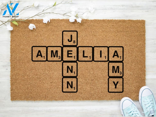 Scrabble Tiles Custom Family Name Doormat - Anniversary Gift - Wedding Gift - Housewarming Gift - Mr and Mrs -