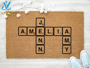 Scrabble Tiles Custom Family Name Doormat - Anniversary Gift - Wedding Gift - Housewarming Gift - Mr and Mrs -