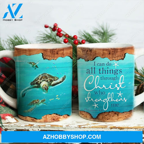 Sea turtle, Blue ocean, I can do all things through Christ who strengthens me - Jesus AOP Mug